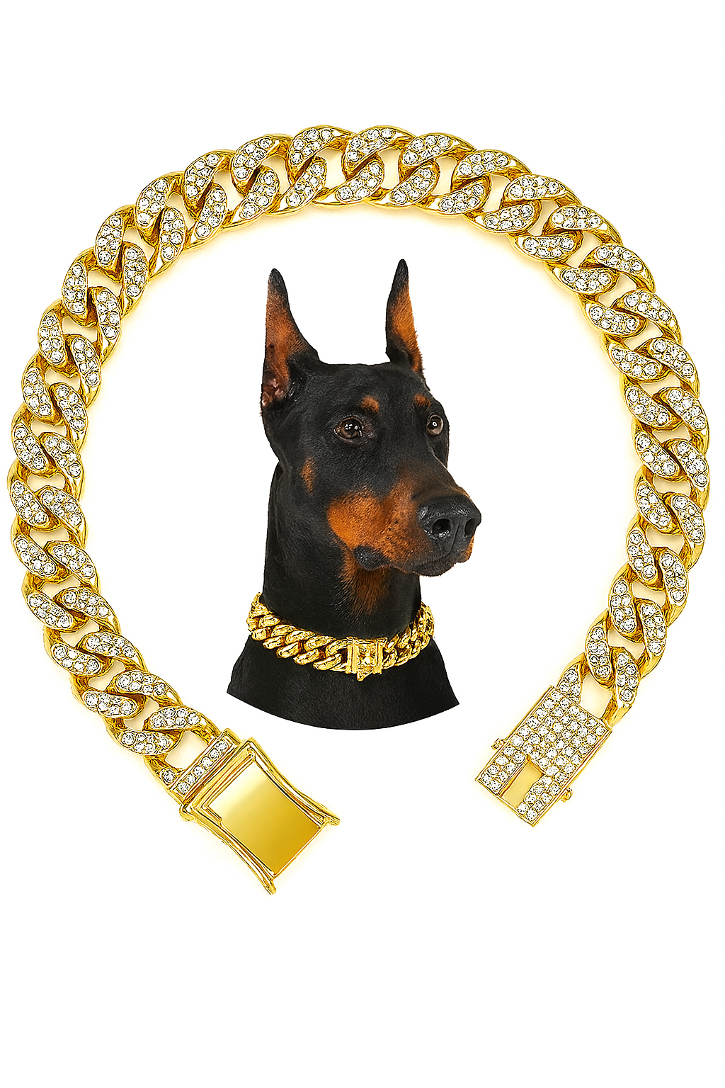 Luxury Cuban Link Dog Chain Collar for Dobermans – Gold, Silver, or Rose Gold