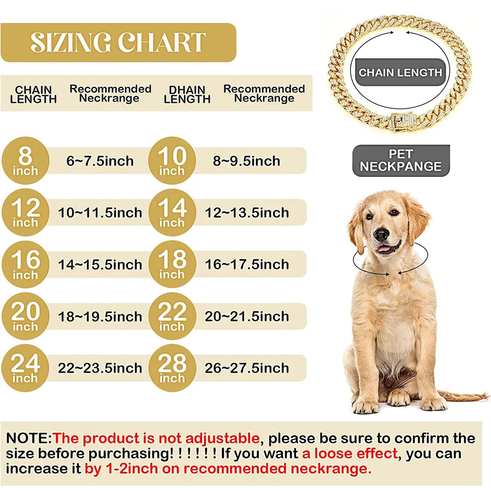 Luxury Cuban Link Dog Chain Collar for Dobermans – Gold, Silver, or Rose Gold