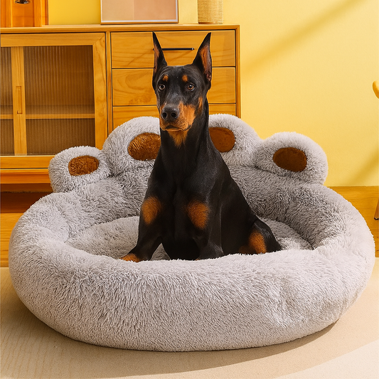 Paw-Shaped Plush Dog Bed for Dobermans – Soft, Supportive, and Cozy