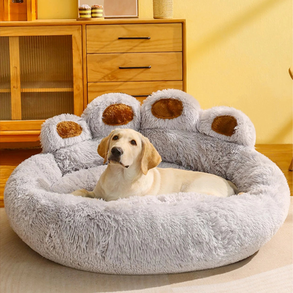 Paw-Shaped Plush Dog Bed for Dobermans – Soft, Supportive, and Cozy